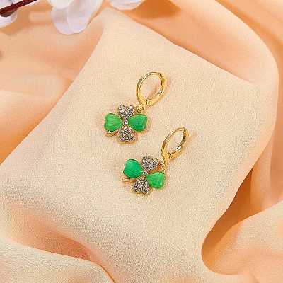 Four Leaf Clover Hoop Earrings Alloy Huggie Hoop Earrings Green Shamrock Hoop Earrings Rhinestone Hoop Earrings St Patrick's Day Ear Jewelry Gift for Women JE1083A-1