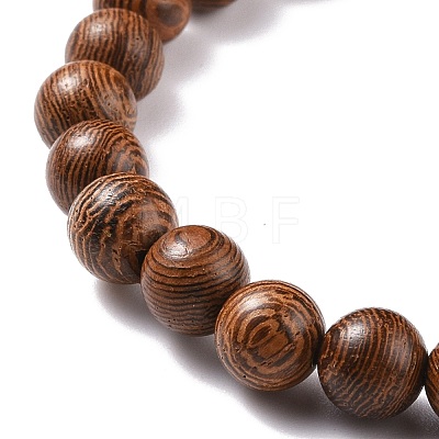 Natural Wood & Gemstone Round Beaded Stretch Bracelet with Alloy Tree Charm BJEW-JB08100-1