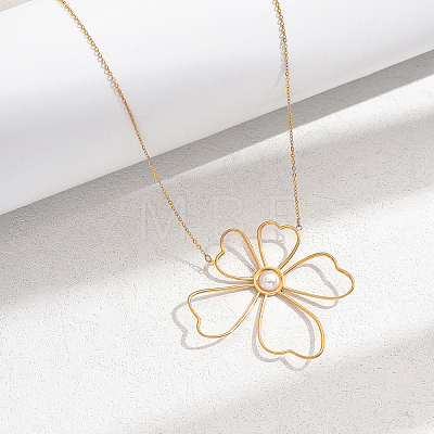 Elegant Stainless Steel & Imitation Pearl Hollow Flower Pendant Necklaces for Women TN2016-1-1