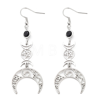 304 Stainless Steel with Rhinestone Dangle Earrings EJEW-Q802-03P-1