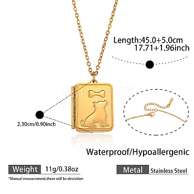 304 Stainless Steel Rectangle with Dog Magnetic Photo Locket Pendant Necklaces for Women WG6BB95-01-1