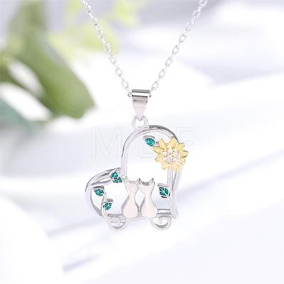 Heart Pendant Necklaces with Daisy Couple Cats Sitting Side-by-Side Necklace Jewelry Gifts for Women Men Cat Lovers JN1111A-1
