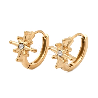 Star 304 Stainless Steel Rhinestone Hoop Earrings EJEW-P344-07G-1