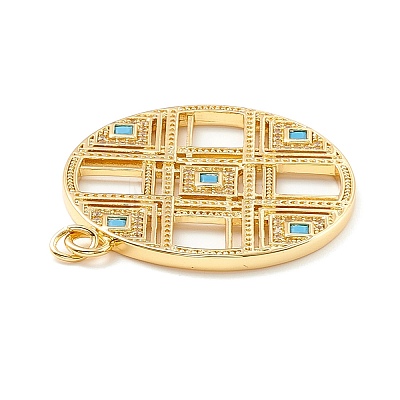 Rack Plating Brass Micro Pave Clear & Cyan Cubic Zirconia Pendants X-KK-D073-14G-1