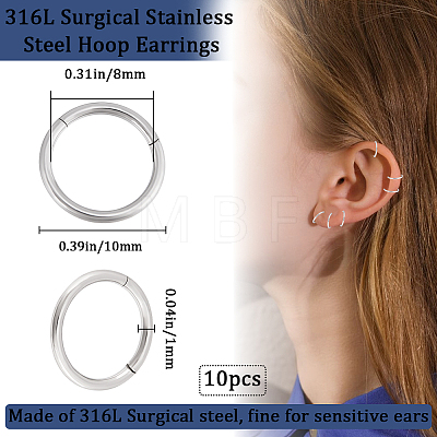 10Pcs 316L Stainless Steel Sleeper Earrings EJEW-BBC0001-56A-1