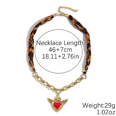 Alloy Enamel Sacred Heart Pendant Leopard Print Cloth Scarf Necklacess for Women WG2FAF8-02-1