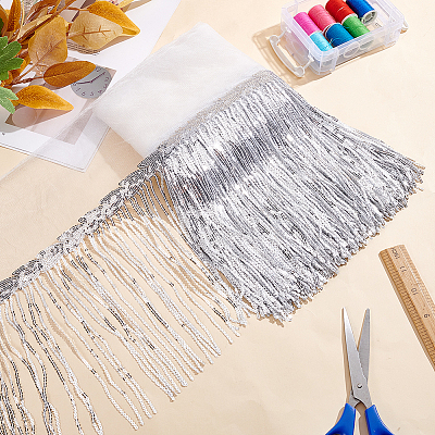 PVC Sequin/Paillette Tassel Fringe Polyester Ribbon DIY-WH0308-297A-1