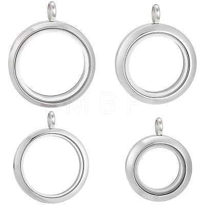 4Pcs 4 Styles Stainless Steel Locket Pendants STAS-BBC0010-32-1