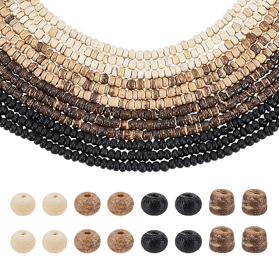 12 Strands 4 Colors Coconut Wood Bead Strands WOOD-PH0003-98-1