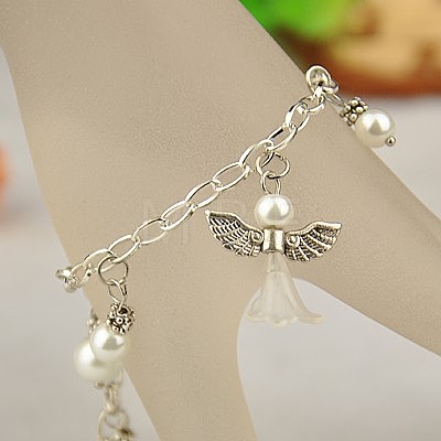 Lovely Wedding Dress Angel Charm Bracelets BJEW-JB00702-13-1
