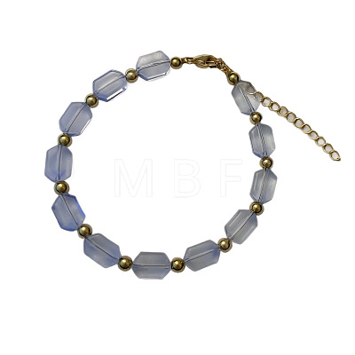 201 Stainless Steel Round & Handmade Lampwork Hexagon Beaded Bracelets WG895AC-04-1