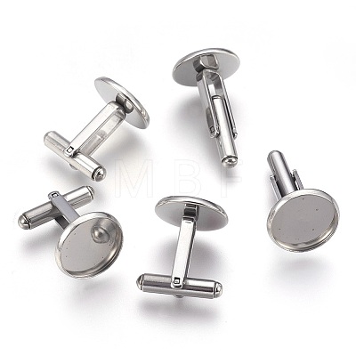 Tarnish Resistant Flat Round Stainless Steel Cuffinks X-STAS-P207-08P-D-1