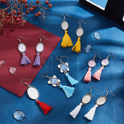   6Sets 6 Style Glass with Tassel Dangle Earrings EJEW-PH0001-10-1