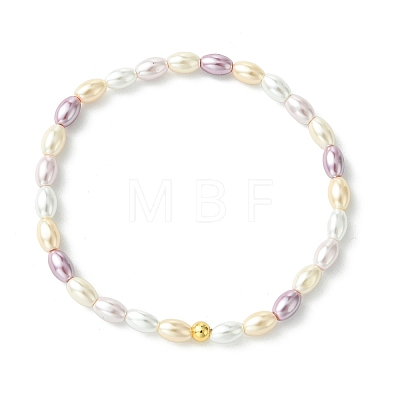 Electroplated Shell Pearl & Brass Beads Stretch Bracelets for Women BJEW-JB13818-1
