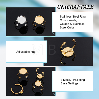 Unicraftale 24Pcs 8 Styles Stainless Steel Ring Components STAS-UN0047-48-1