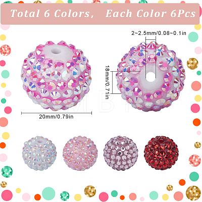 SUNNYCLUE 36Pcs 6 Style Resin Rhinestone Beads RESI-SC0003-04-1