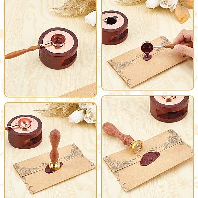 Brass Wax Seal Stamps with Rosewood Handle AJEW-WH0412-0098-1