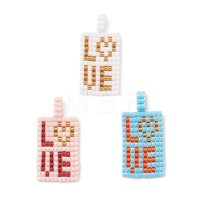3Pcs Beaded Rectangle with Word Love Charms PALLOY-MZ01086-1