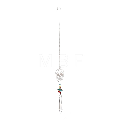 Iron Skull Hanging Crystal Chandelier Pendant HJEW-M002-10P-1