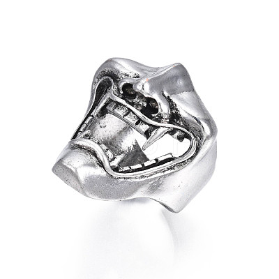 Gothic Punk Open Mouth Alloy Open Cuff Ring for Men Women RJEW-T009-59AS-1