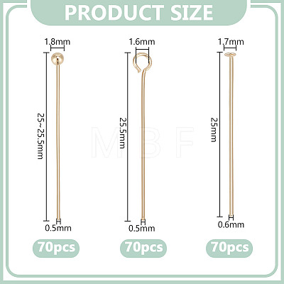 210Pcs 3 Styles Brass Head Pins KK-DR0001-28A-1