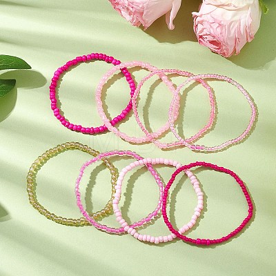 12Pcs 12 Styles Glass Stretch Bracelets BJEW-JB11032-01-1