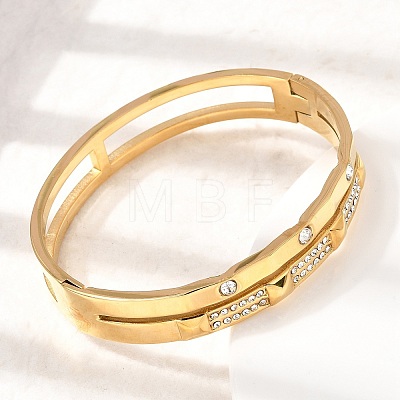 304 Stainless Steel Crystal Rhinestone Double Layer Hinged Cuff Bangles for Women SA-CBAF851-01G-1