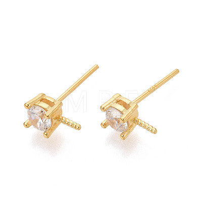 925 Sterling Silver & Clear Cubic Zirconia Stud Earring Findings STER-T008-71G-1