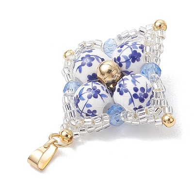 Handmade Flower Printed Porcelain Ceramic Pendants PALLOY-MZ01252-1
