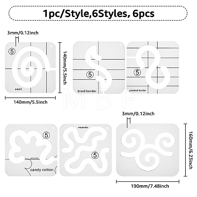 HOBBIESAY 6Pcs 6 Styles Acrylic Quilting Templates DIY-HY0001-67-1