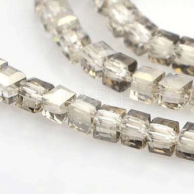 Half Plated Clear Glass Faceted Cube Beads Strands GLAA-A031-3mm-HP03-1