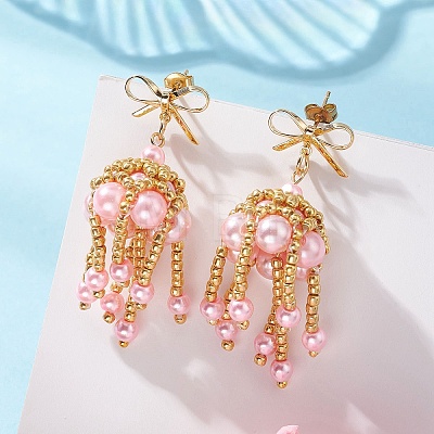 3 Pairs Handmade Glass Seed Beads Dangle Stud Earrings EJEW-MZ00708-01-1