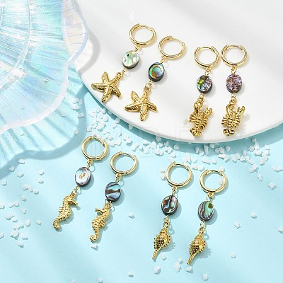 Ocean 304 Stainless Steel and Paua Shell Dangle Earrings EJEW-JE07109-1