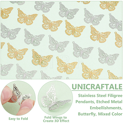 40Pcs 2 Colors 201 & 304 Stainless Steel Filigree Pendants STAS-UN0057-13-1