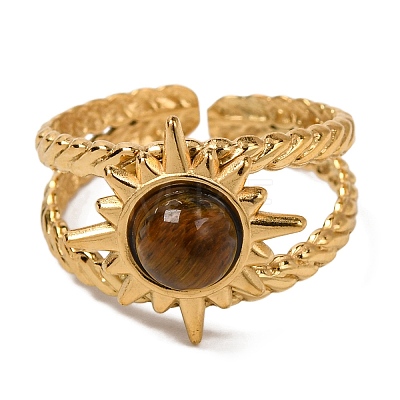 Round Natural Tiger Eye Finger Rings RJEW-Q822-39G-02-1