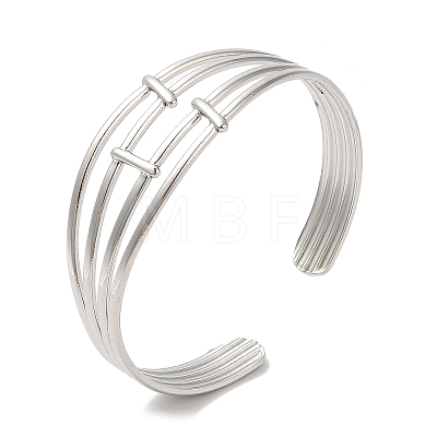 304 Stainless Steel Multi Line Cuff Bangles for Women BJEW-L682-006P-1