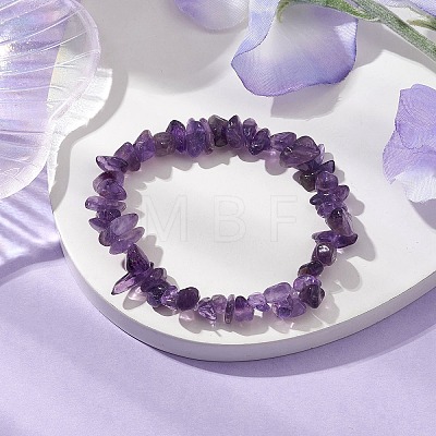 Natural Amethyst Chip Beaded Stretch Bracelets for Women Men BJEW-JB10652-04-1