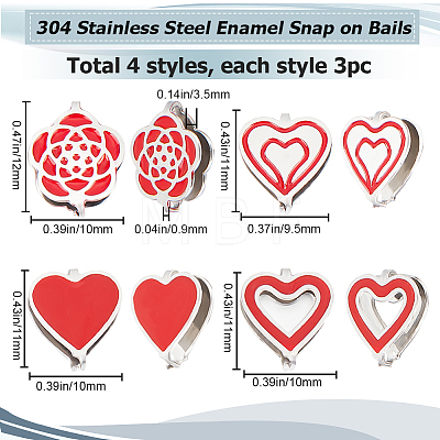 12Pcs 4 Styles 304 Stainless Steel Snap on Bails STAS-BBC0002-78-1