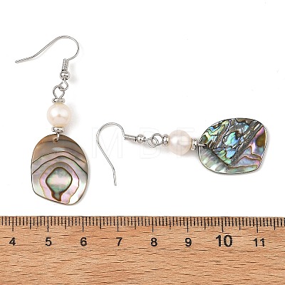 Natural Cultured Freshwater Pearl & Abalone Shell/Paua Shell Beads Dangle Earrings EJEW-JE07313-02-1