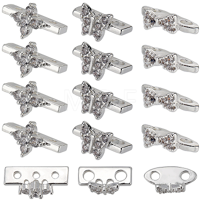 SUNNYCLUE 24Pcs 3 Styles Brass Pave Clear Cubic Zirconia Connector Charms KK-SC0004-24S-1