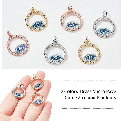  6Pcs 3 Colors  Brass Micro Pave Cubic Zirconia Pendants ZIRC-NB0001-64-1