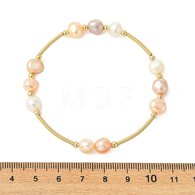 Nuggets Natural Cultured Freshwater Pearl & Brass Beaded Bangles BJEW-JB13979-1
