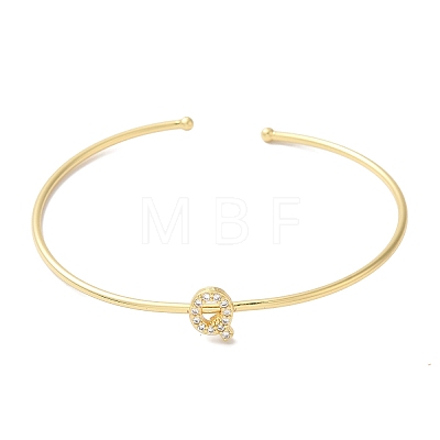 Rack Plating Brass Micro Pave Clear Cubic Zirconia Letter Open Cuff Bangles BJEW-A018-01G-Q-1