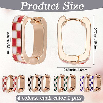 4 Pairs Rectangle with Tartan Pattern Alloy Enamel Hoop Earrings EJEW-SC0002-26A-1