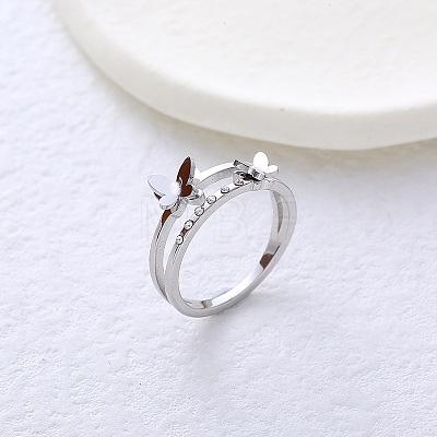 304 Stainless Steel with Rhinestone Finger Rings for Women VL8441-1-1