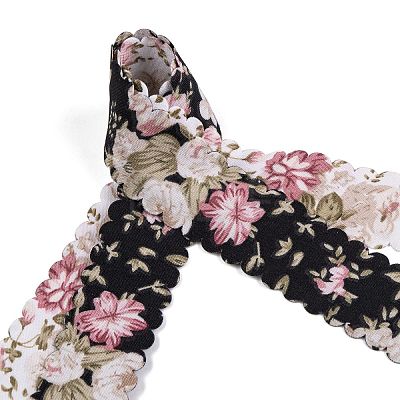 4 Yards 2 Colors Polyester Flower Printed Ribbon OCOR-A008-04-1