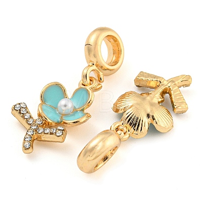 Rack Plating Alloy Enamel Flower European Dangle Charms FIND-B034-15G-02-1