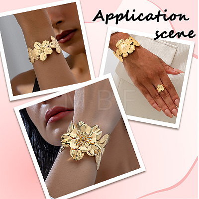 3 Styles Alloy Flower Cuff Bangles & Ring Sets for Women SJEW-CY0001-01-1