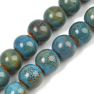 Handmade Fancy Antique Glazed Porcelain Ceramic Round Beads Strands PORC-L019-10mm-11-1