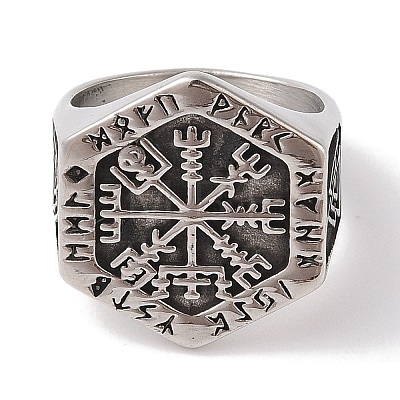 Viking 304 Stainless Steel Vegvisir Wide Finger Rings for Mens RJEW-U005-21A-01-1